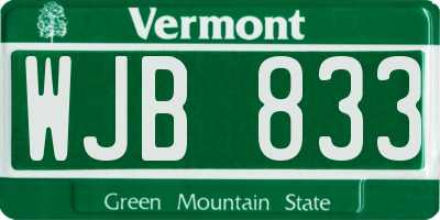 VT license plate WJB833