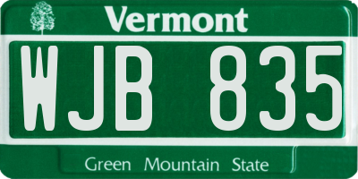 VT license plate WJB835