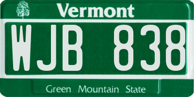 VT license plate WJB838