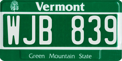 VT license plate WJB839