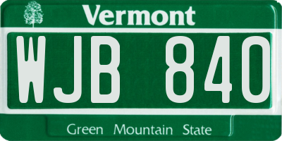 VT license plate WJB840