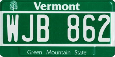 VT license plate WJB862