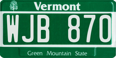 VT license plate WJB870