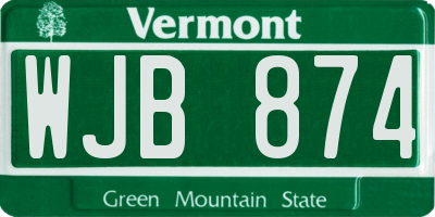 VT license plate WJB874