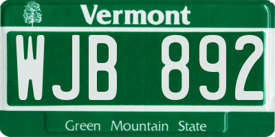 VT license plate WJB892