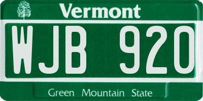 VT license plate WJB920