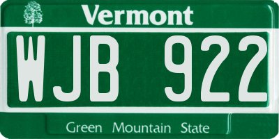 VT license plate WJB922