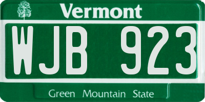 VT license plate WJB923