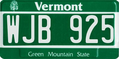 VT license plate WJB925