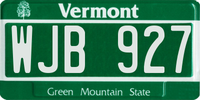 VT license plate WJB927