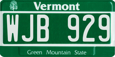 VT license plate WJB929