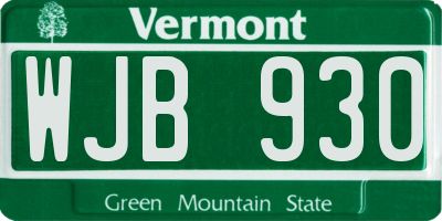 VT license plate WJB930
