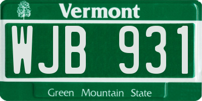VT license plate WJB931