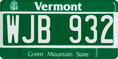 VT license plate WJB932