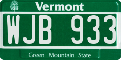 VT license plate WJB933