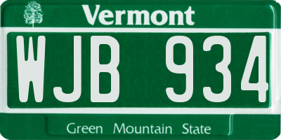 VT license plate WJB934