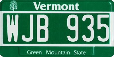 VT license plate WJB935