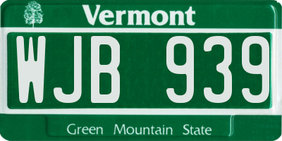 VT license plate WJB939