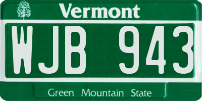VT license plate WJB943
