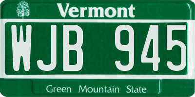 VT license plate WJB945