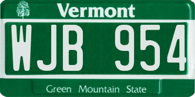 VT license plate WJB954