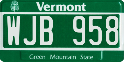 VT license plate WJB958