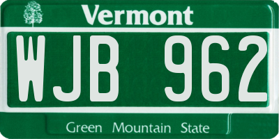 VT license plate WJB962