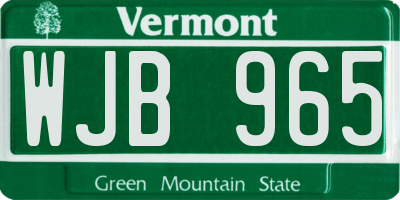 VT license plate WJB965