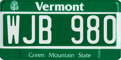 VT license plate WJB980