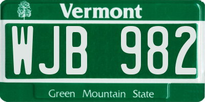 VT license plate WJB982