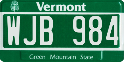 VT license plate WJB984