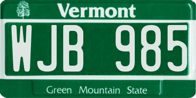 VT license plate WJB985