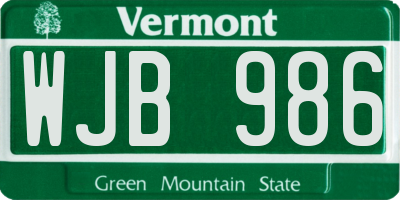 VT license plate WJB986