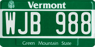 VT license plate WJB988