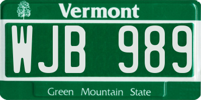 VT license plate WJB989