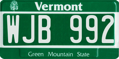 VT license plate WJB992