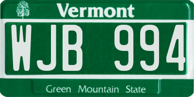 VT license plate WJB994