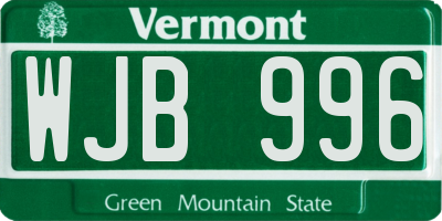 VT license plate WJB996