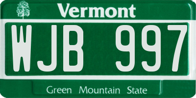 VT license plate WJB997
