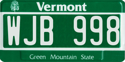 VT license plate WJB998