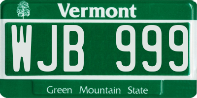 VT license plate WJB999