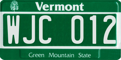 VT license plate WJC012