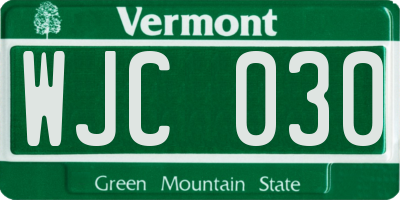 VT license plate WJC030