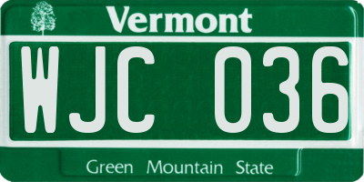 VT license plate WJC036