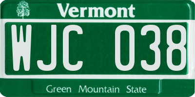 VT license plate WJC038