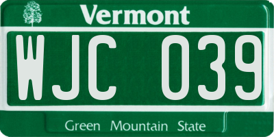 VT license plate WJC039