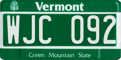 VT license plate WJC092