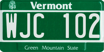 VT license plate WJC102