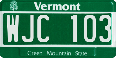 VT license plate WJC103