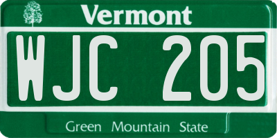VT license plate WJC205